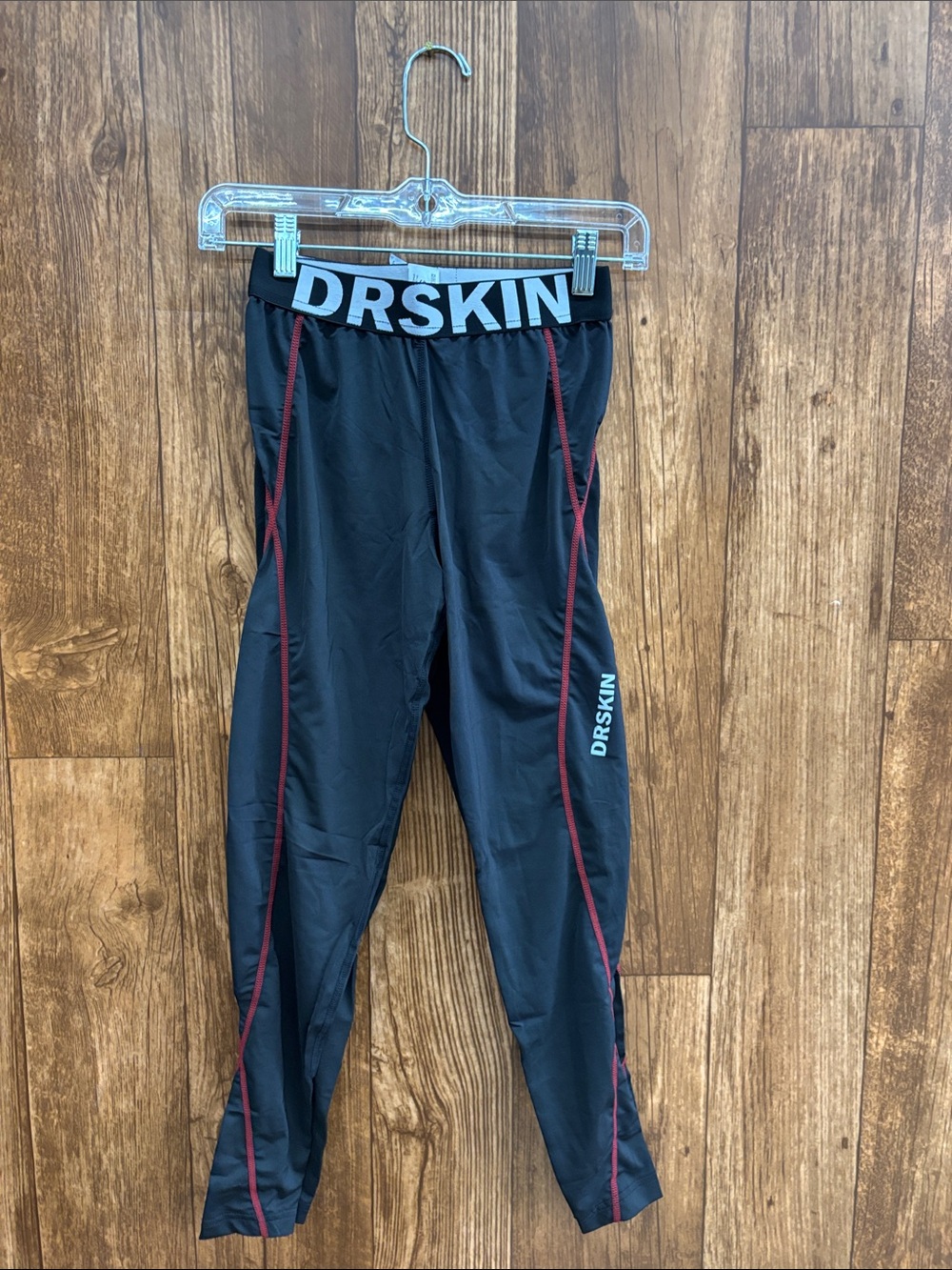 Dr. Skin Kids Black Compression Pants Pair with Red Contrast Stitching